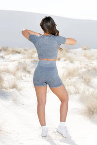 Navano - Acid Wash High Waist Shorts