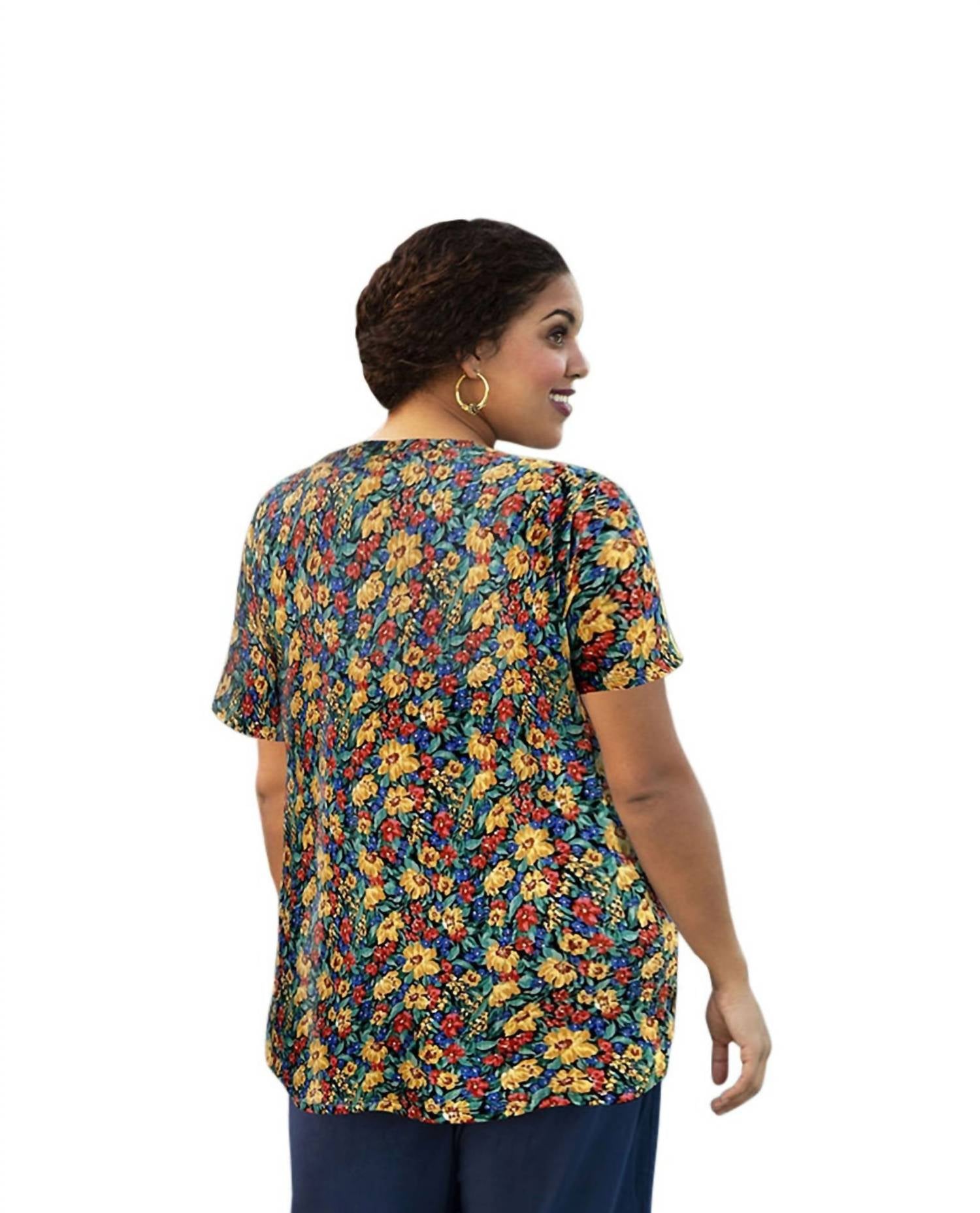 On The Plus Side - Printed Short Sleeve V-Neck Tunic - Plus