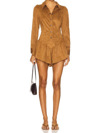 SAYLOR Enid Suede Romper in taupe - women's pants - detail view
