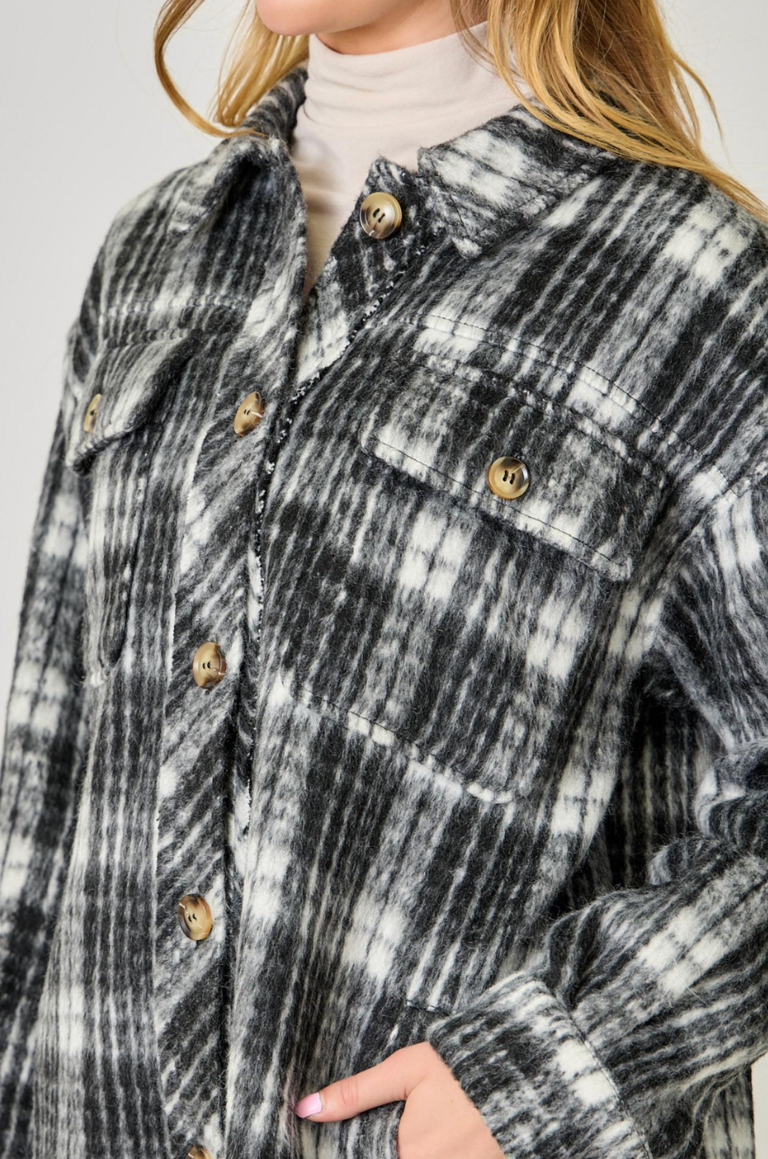 mystree Fringe Placket Detail Plaid Long Jacket in black - women's jacket - view 4
