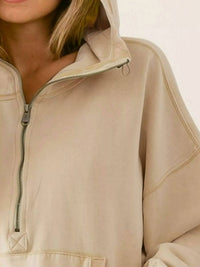 Bibi - Stitch Detailed Elastic Hem Half Zip Hoodie