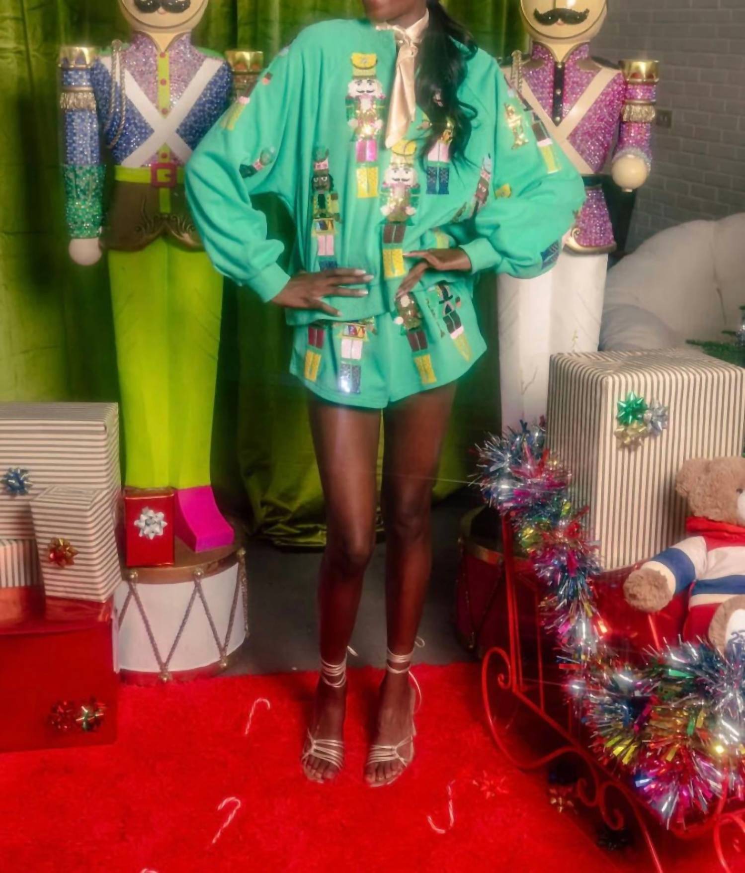 QUEEN OF SPARKLES Women's Nutcracker Band Shorts in green - women's shorts - alternate view