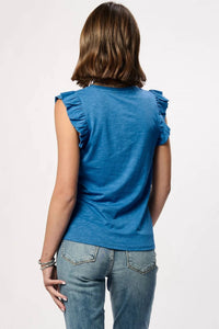 Another Love North Ruffle Trimmed Sleeve Slub Tank in starry night - women's blouse - alternate view