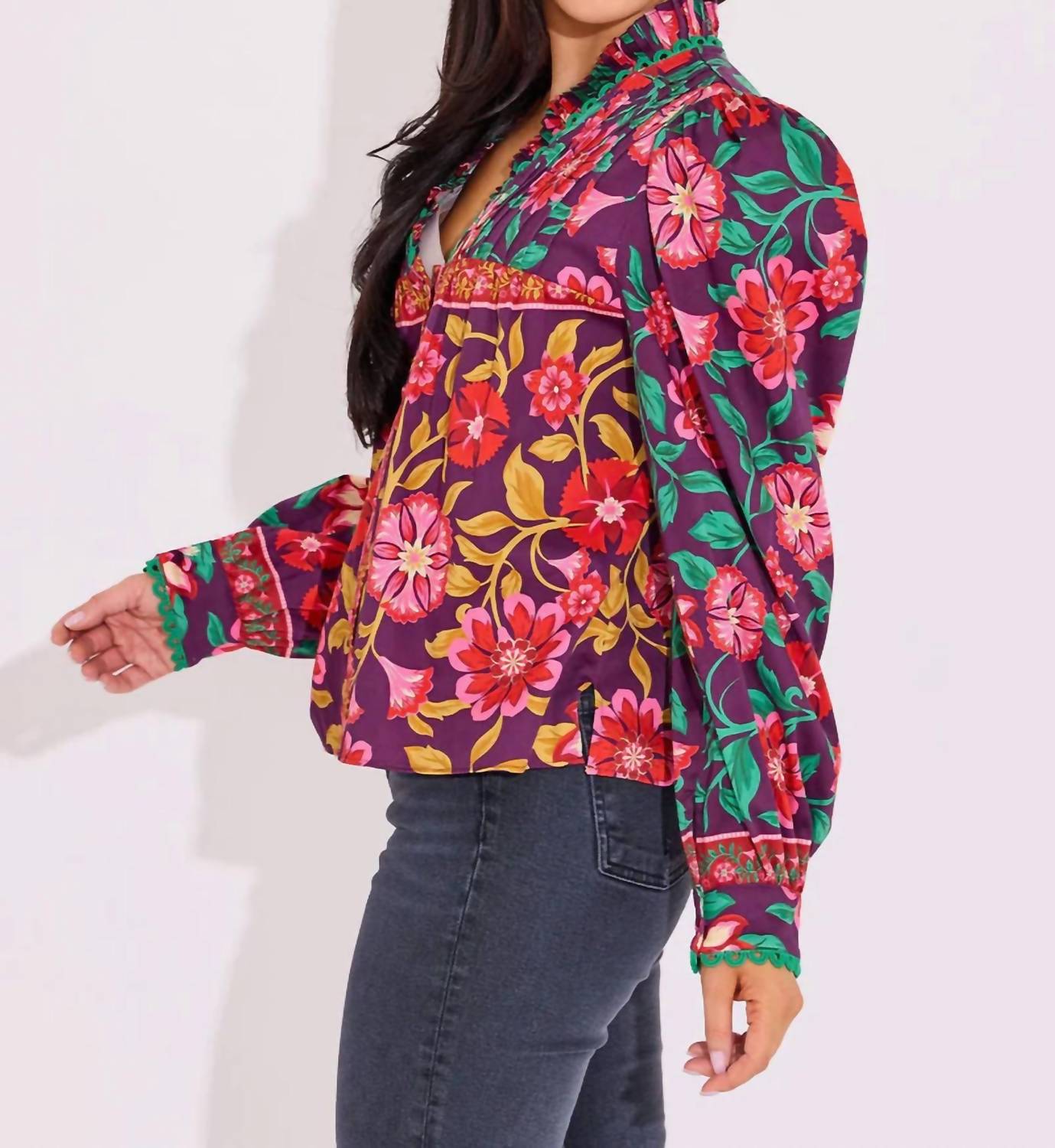 Alden Adair Oliver Long Sleeve Top in medieval floral - women's blouse - alternate view