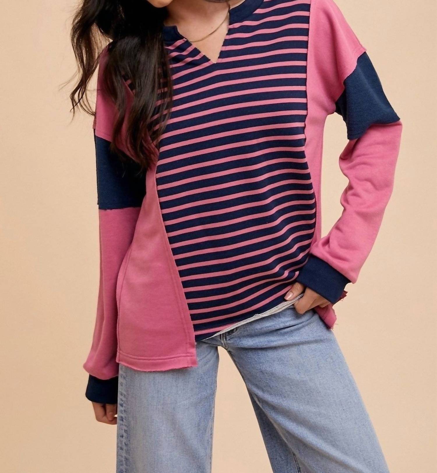 Anniewear - Striped Color Block Sweatshirt