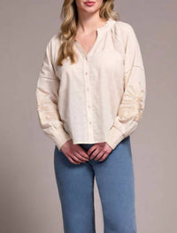 Tribal - Long Sleeve Blouse With Applique On Sleeve