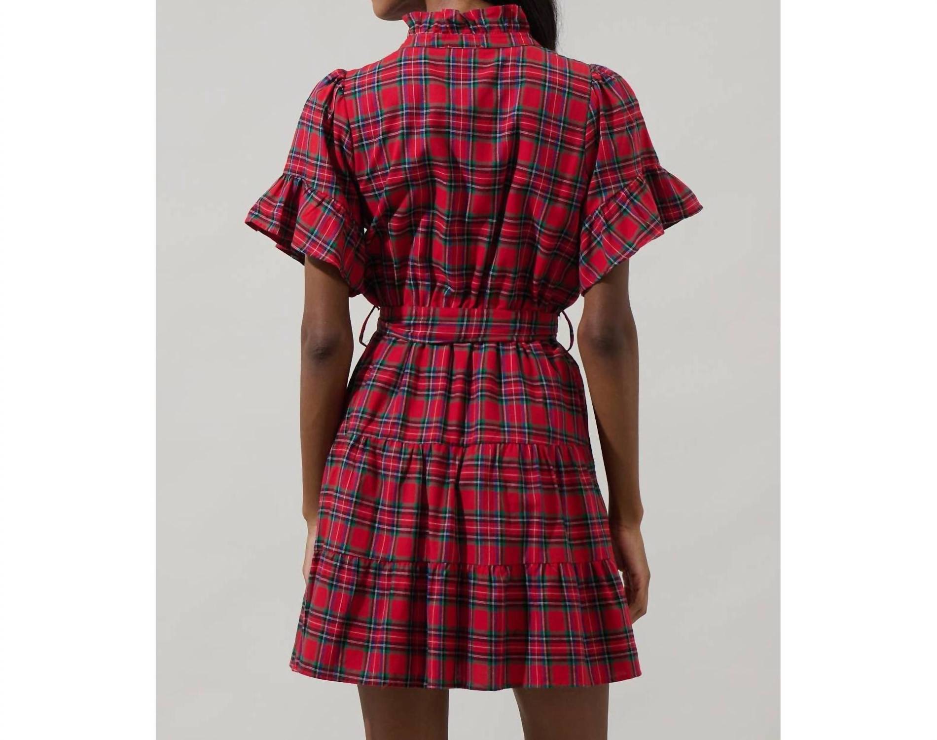 Sugarlips - Women's Arvada Plaid Cottonwood Ruffle Button Down Mini Dress