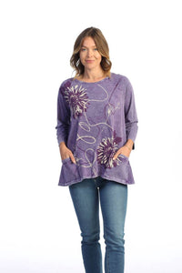 Jess & Jane Carmen Mineral Washed Patch Pocket Tunic Top in purple - women's shirt - alternate view