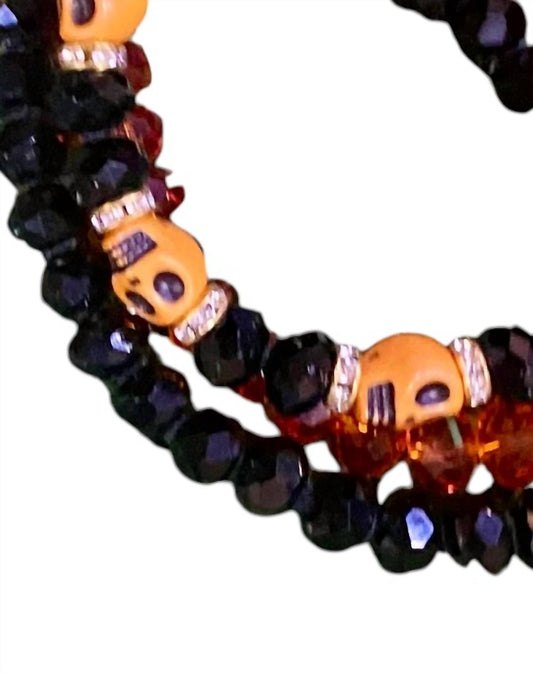 Sparkly South Wholesale - Women's Halloween Sugar Skull Stretchy Beaded Bracelet Set