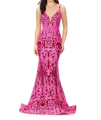 Ashleylauren - Spaghetti Strap Stretch Sequin Gown