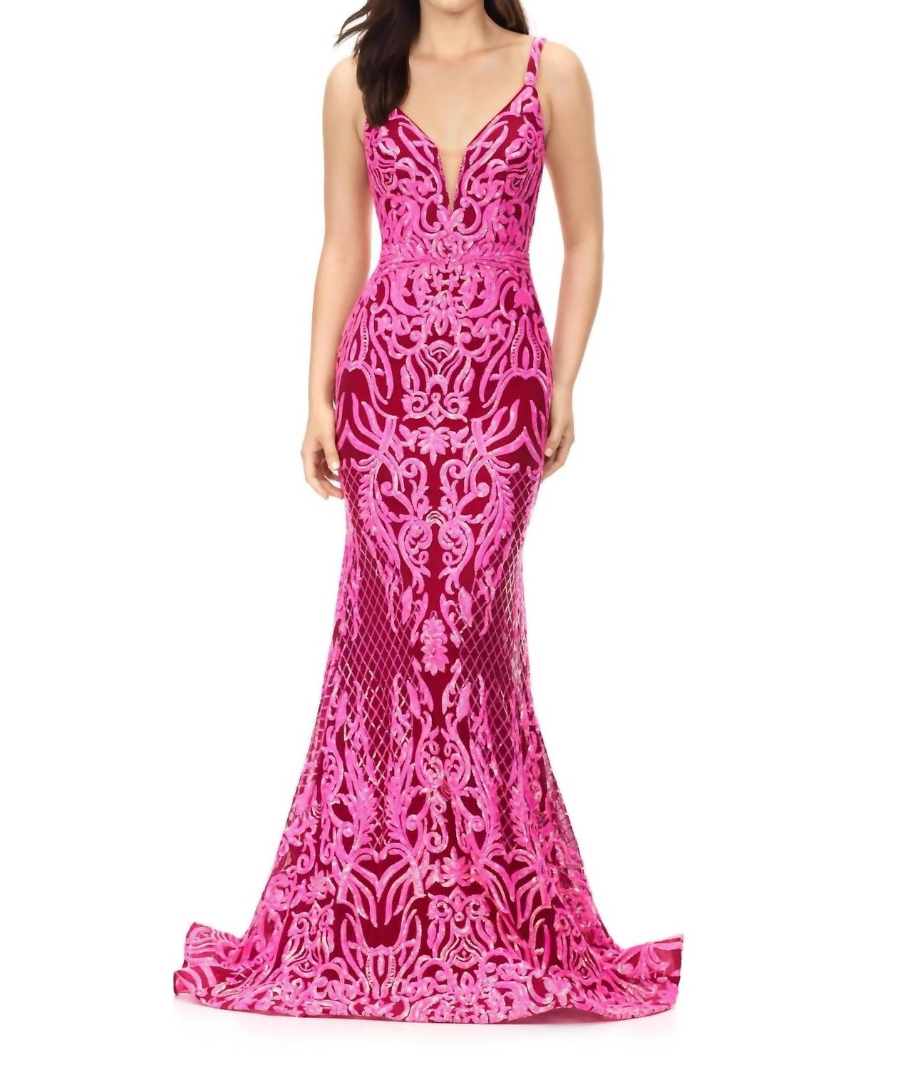 Ashleylauren - Spaghetti Strap Stretch Sequin Gown