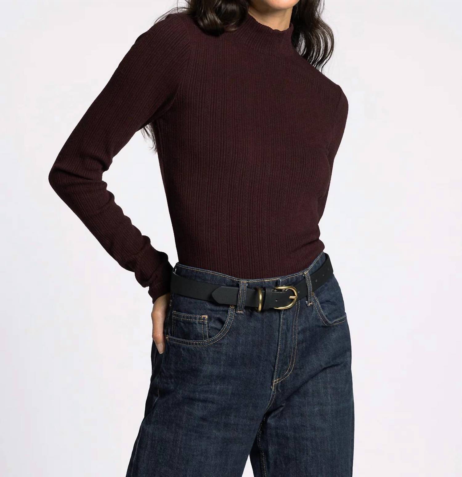 Weekend Los Angeles Eclipse Long-sleeve Top in dark brown - women's long sleeve top - detail view