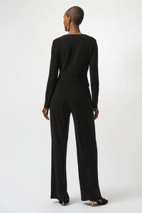 Joseph Ribkoff - Faux Wrap Long Sleeves Wide Leg Jumpsuit