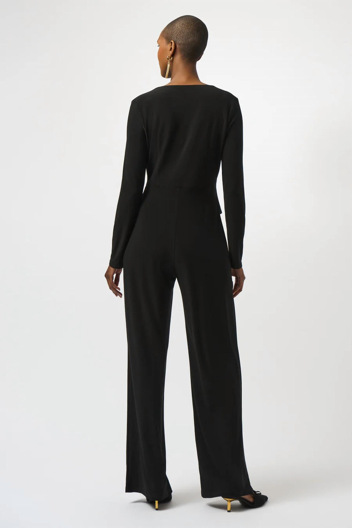 Joseph Ribkoff - Faux Wrap Long Sleeves Wide Leg Jumpsuit
