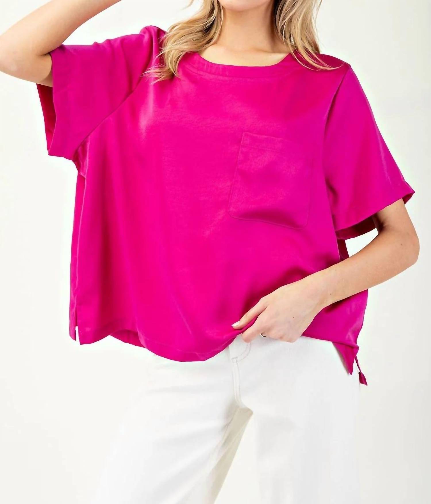 ee:some SATIN LUXE TOP in hot pink - women's t-shirt