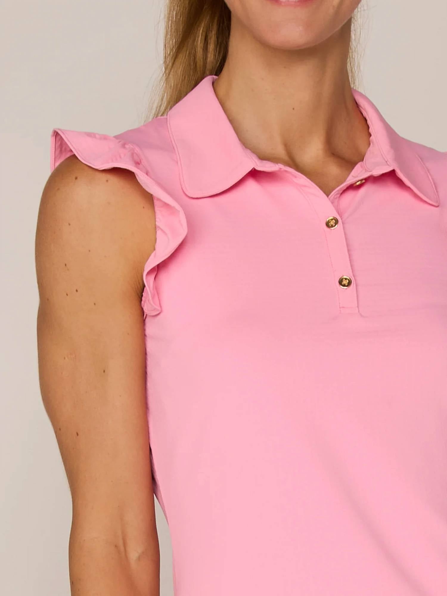 G Lifestyle - Sleeveless Ruffle Top With Gold Buttons