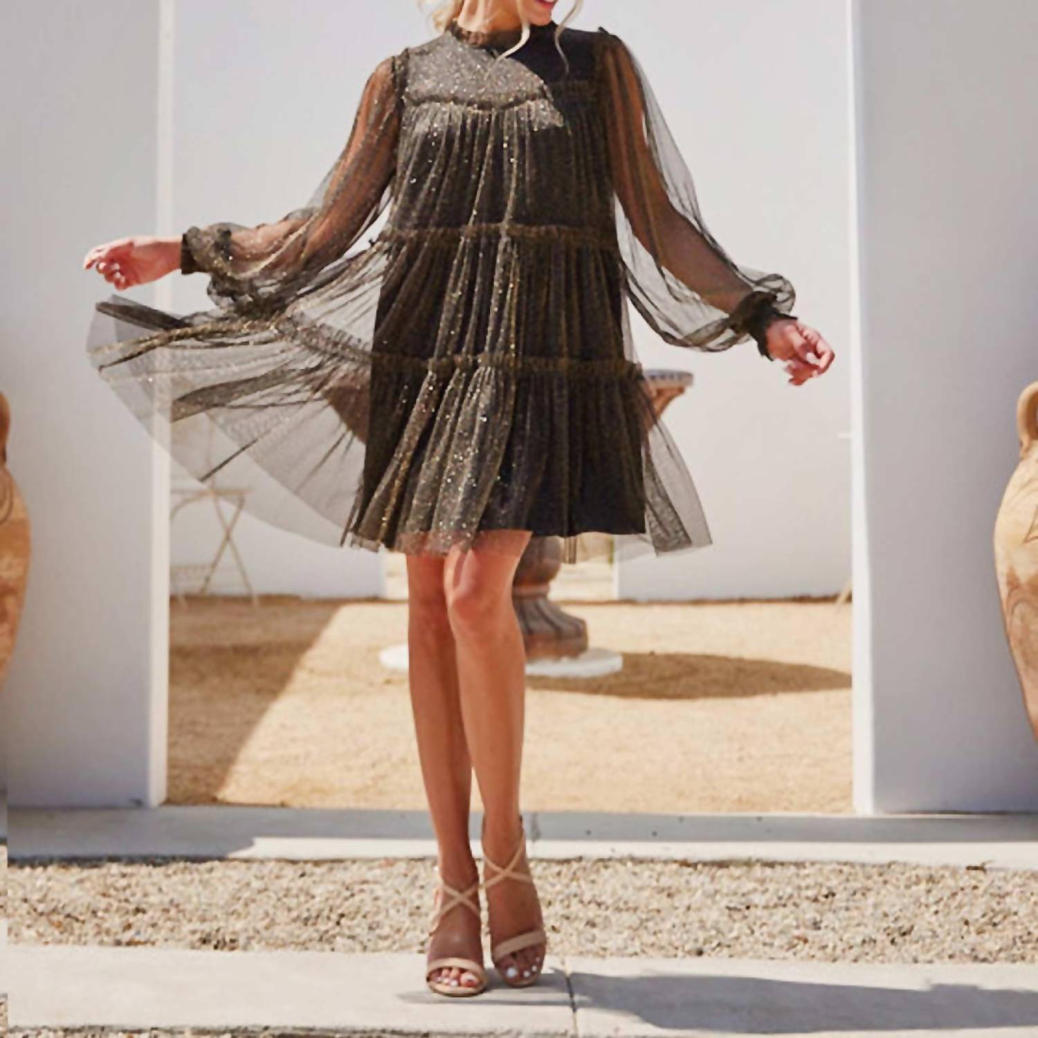 Jodifl - Long Sleeve Mesh Mini Dress