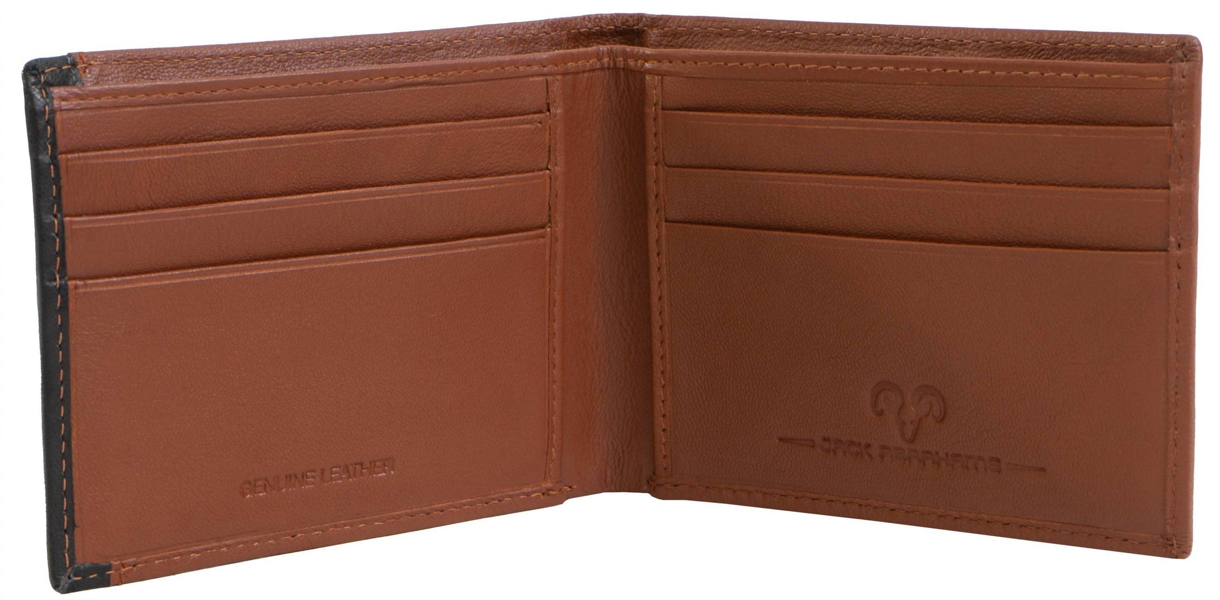 Jack Abrahams Men's Goat Nappa Leather Bi-fold Wallet in cognac black - men's bag - view 4