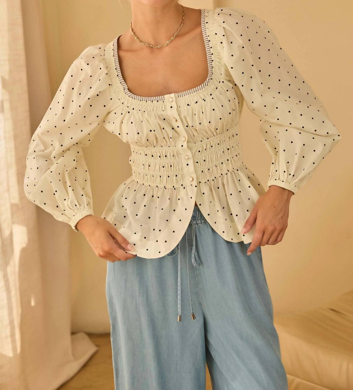 Skies Are Blue - Polka Dot Poplin Top