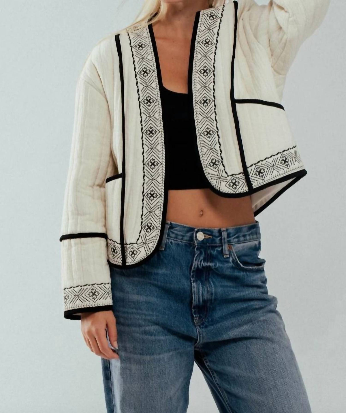 Urban Daizy - Women's Boho Embroidered Quilted Jacket