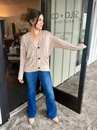 ee:some Long Sleeve Button Down Cardigan in sand - women's cardigan - alternate view