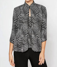 Alex Evenings - Waves Glitter Printed Twinset With Mandarin Neck Jacket And Scoop Neck Tank