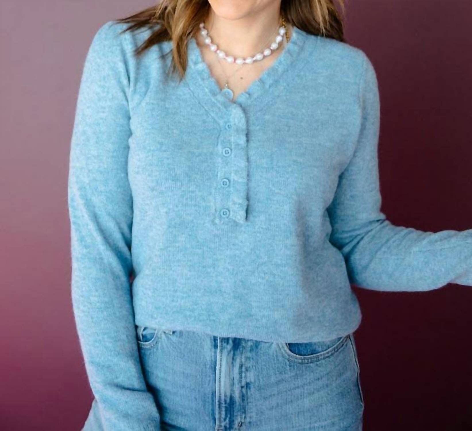 Staccato - Penn Ruffled Neck Henley Sweater