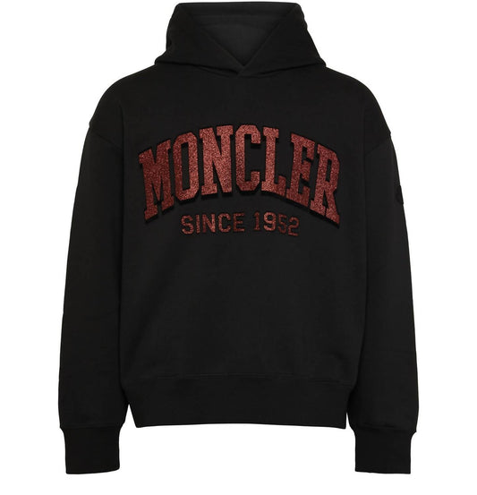 Hooded with Red Glitter Logo Pullover Cotton Sweatshirt