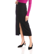 Karen Kane Faux Suede Front Slit Skirt in black 1 - women's skirt - alternate view