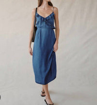 Bella Dahl Ruffle Midi Dress in denim - women's dress