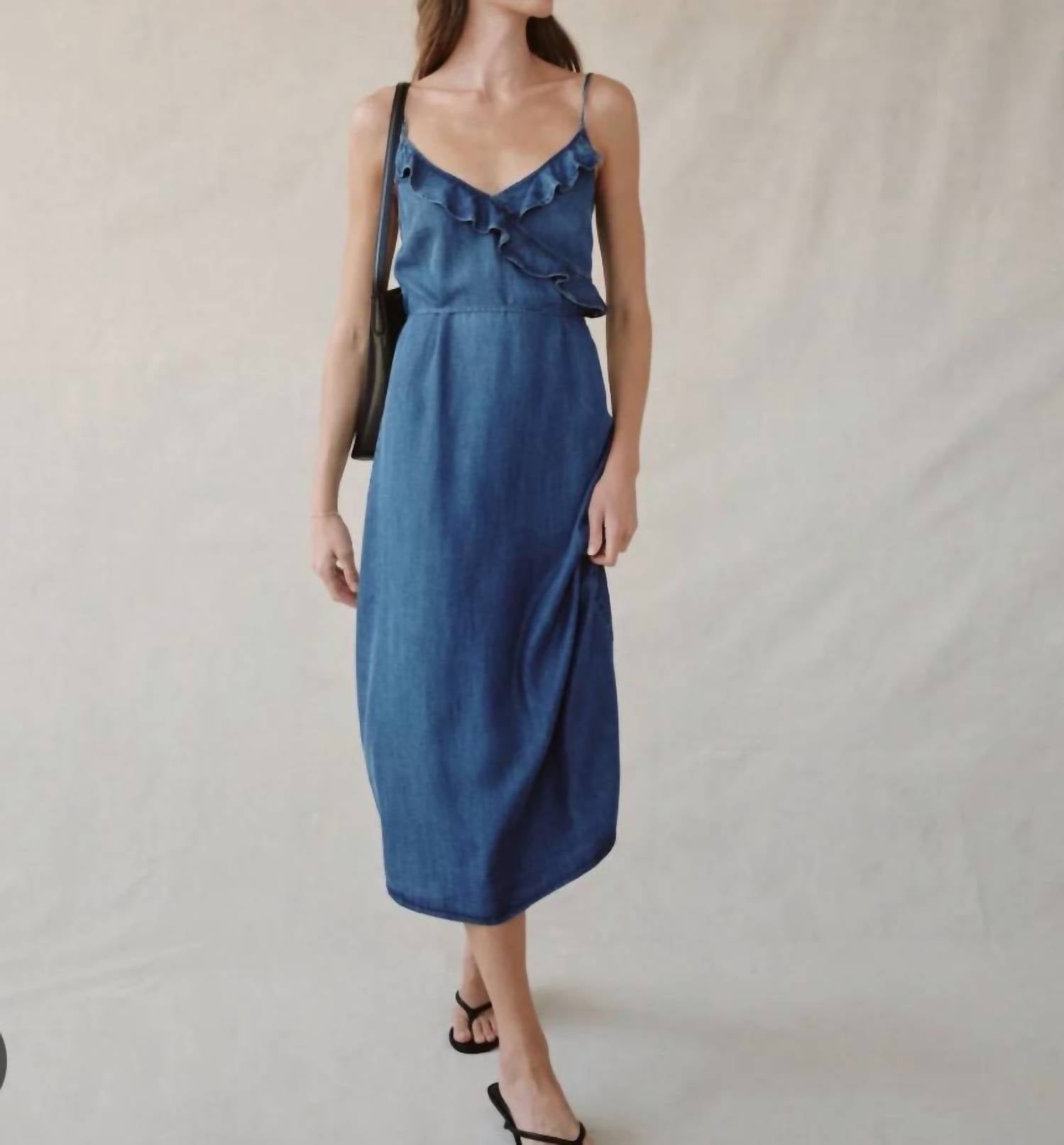 Bella Dahl Ruffle Midi Dress in denim - women's dress