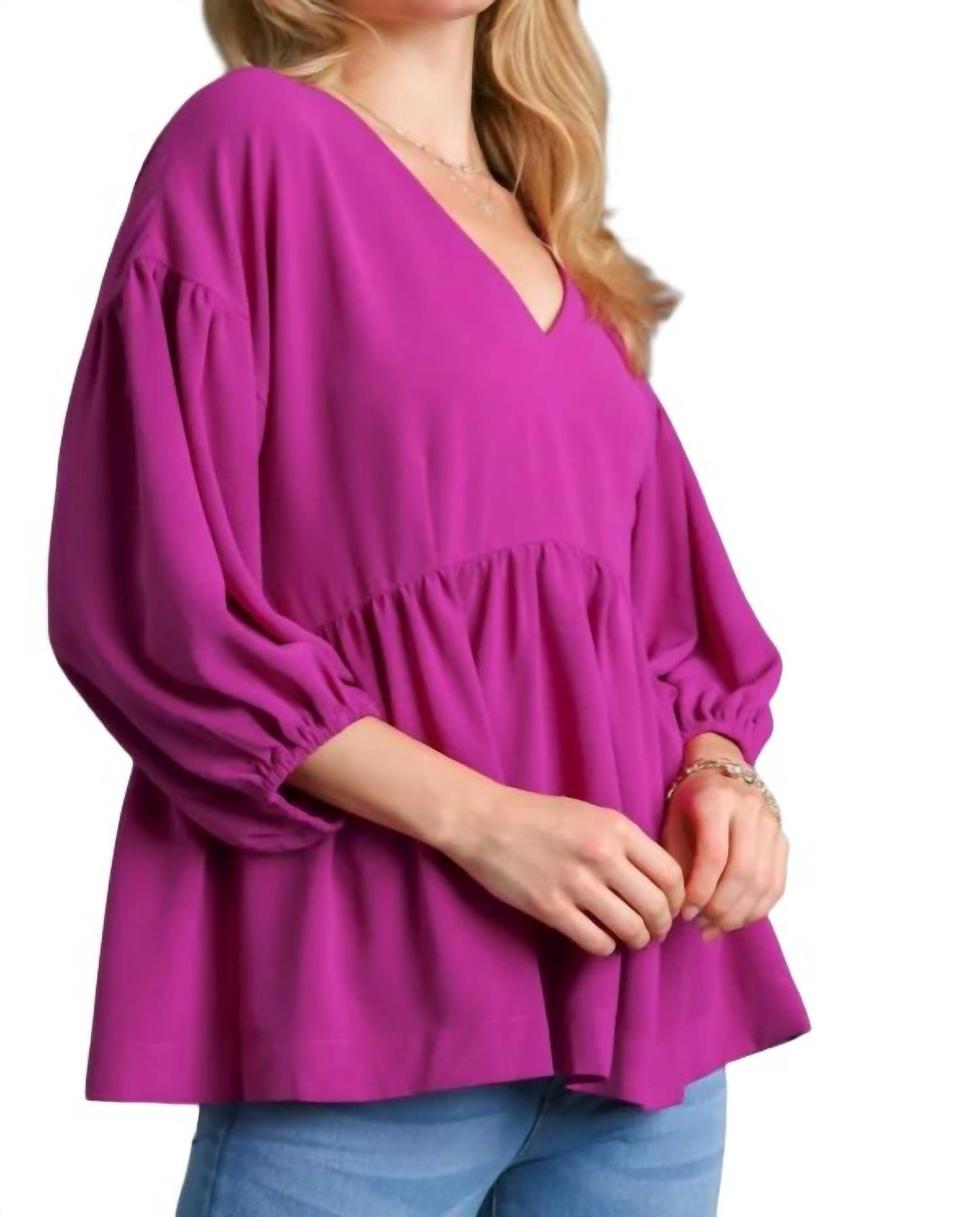 Umgee - V-neck Babydoll Top