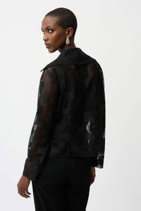 Joseph Ribkoff - Geometric Mesh Moto Jacket With Asymmetric Zipper
