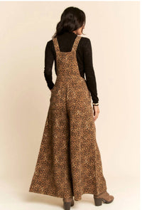 Davi & Dani - Animal Printed Denim Wide Open Leg Overall Pants