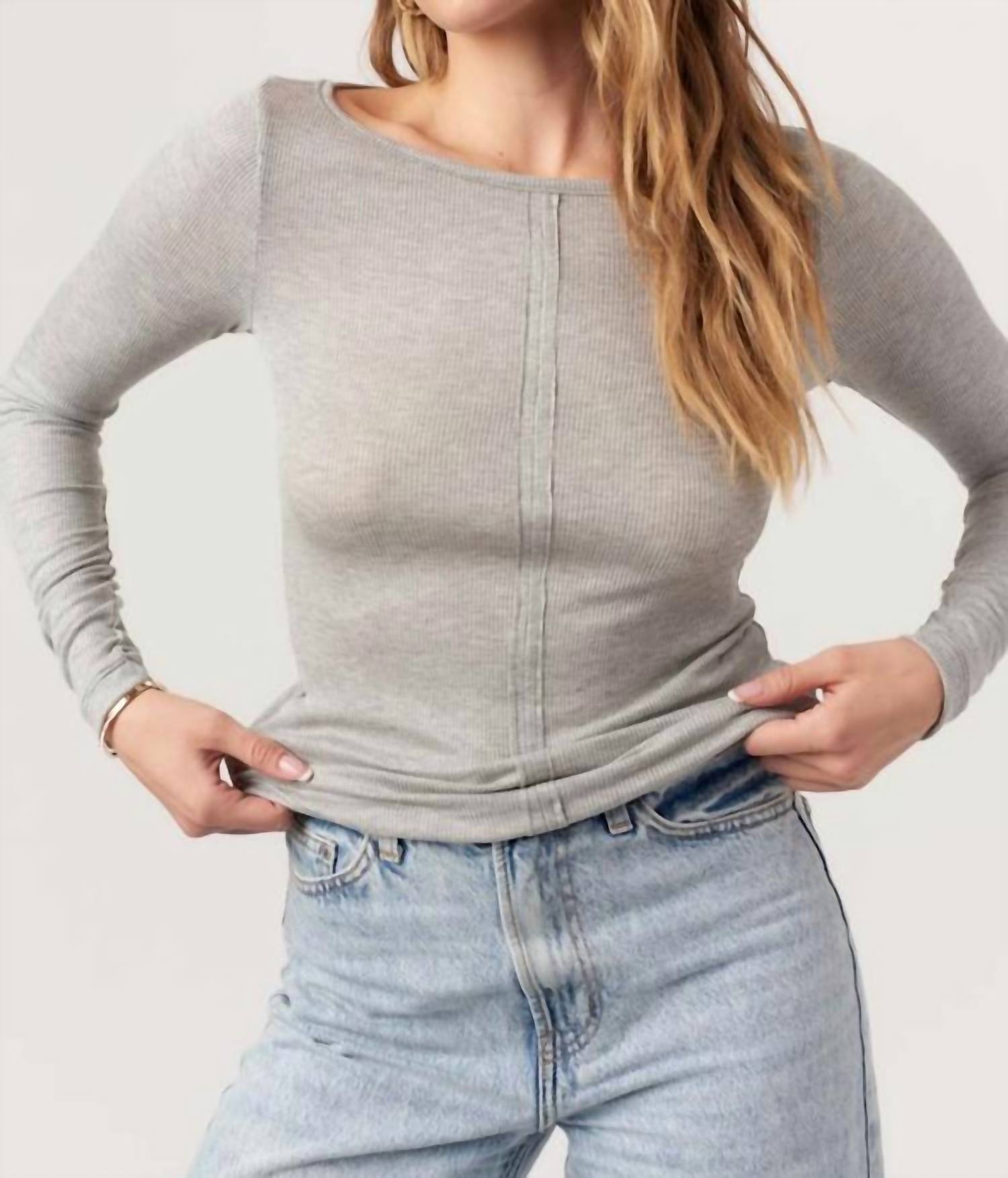 Project Social T - Yoko Seamed Boatneck Rib Longsleeve Top