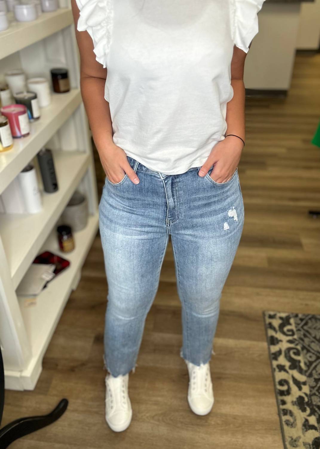 Risen - Women's High Rise Raw Hem Straight Leg Jeans
