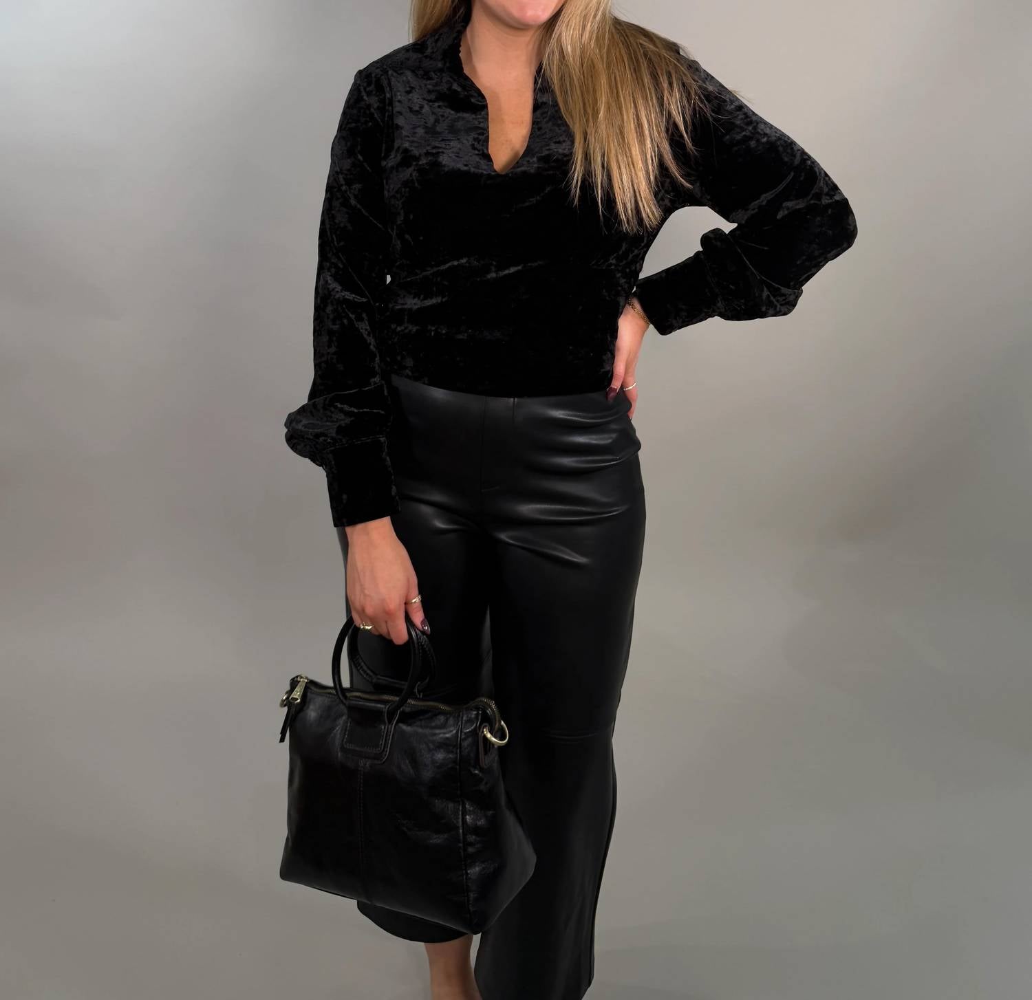 Fifteen Twenty - Crushed Velvet V-neck Blouse