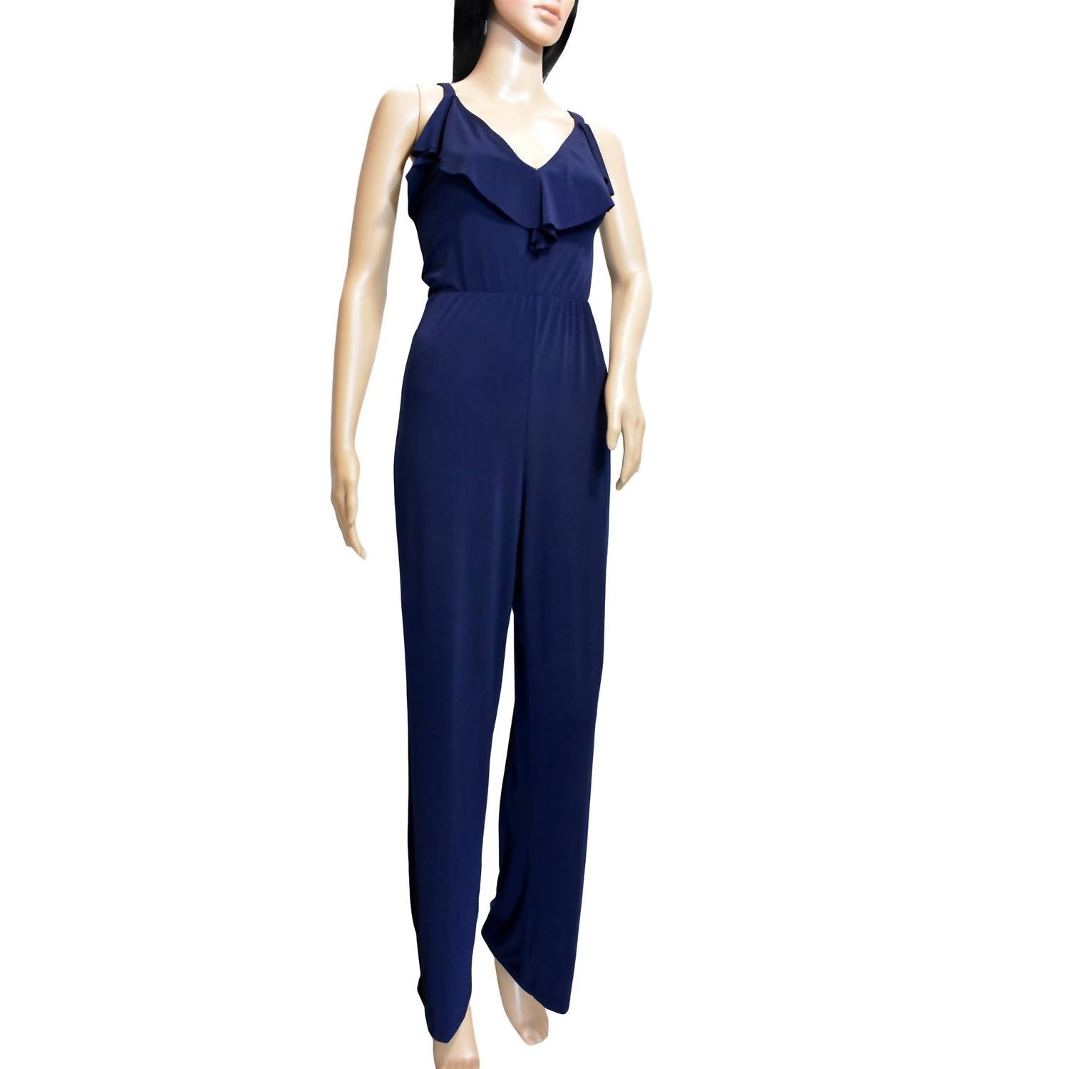 Women Ruffle Trim V-Neck Sleeveless Jumpsuit