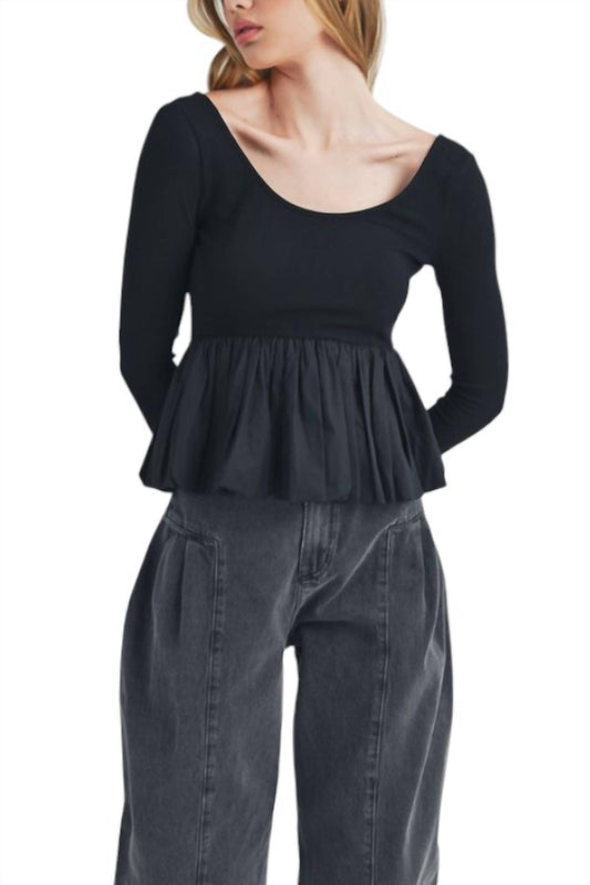 Mable - Contrast Bubble Hem Ribbed Top