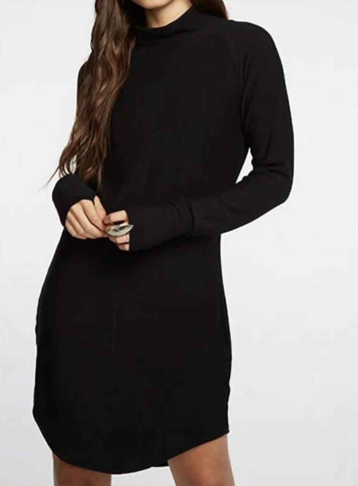 Chaser - KNIT RAGLAN TURTLENECK SHIRTTAIL MINI DRESS