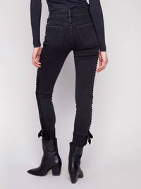 CHARLIE B Slim Stretch Denim Pants in charcoal - women's pants - detail view