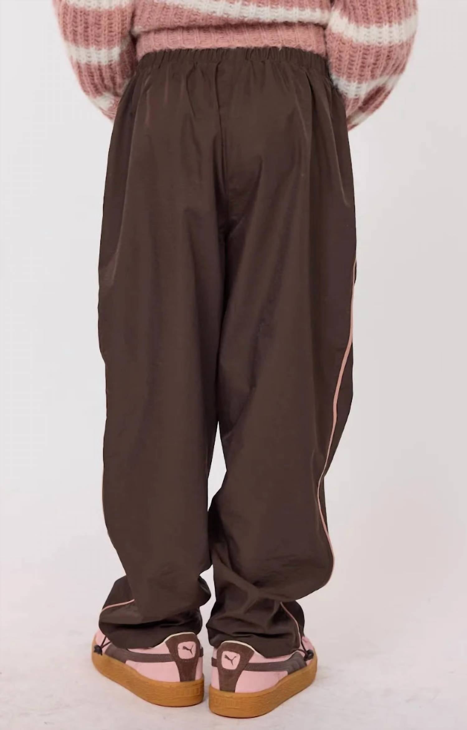 Sadie & Sage Ashton Piping Pants in coffee - kids' joggers - alternate view