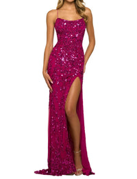 Sherri Hill Sequin Embellished Gown in bright fuschia - women's dress