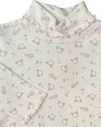 Luigi Kids - Girls Golf Print Lettuce Edge Turtleneck Top
