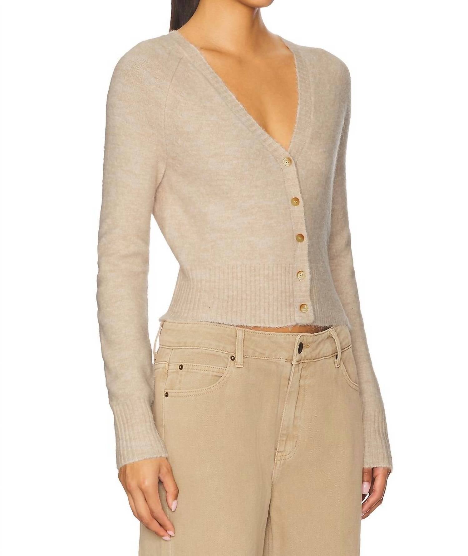 Free People School Girl Cardigan in taupe - women's cardigan - alternate view