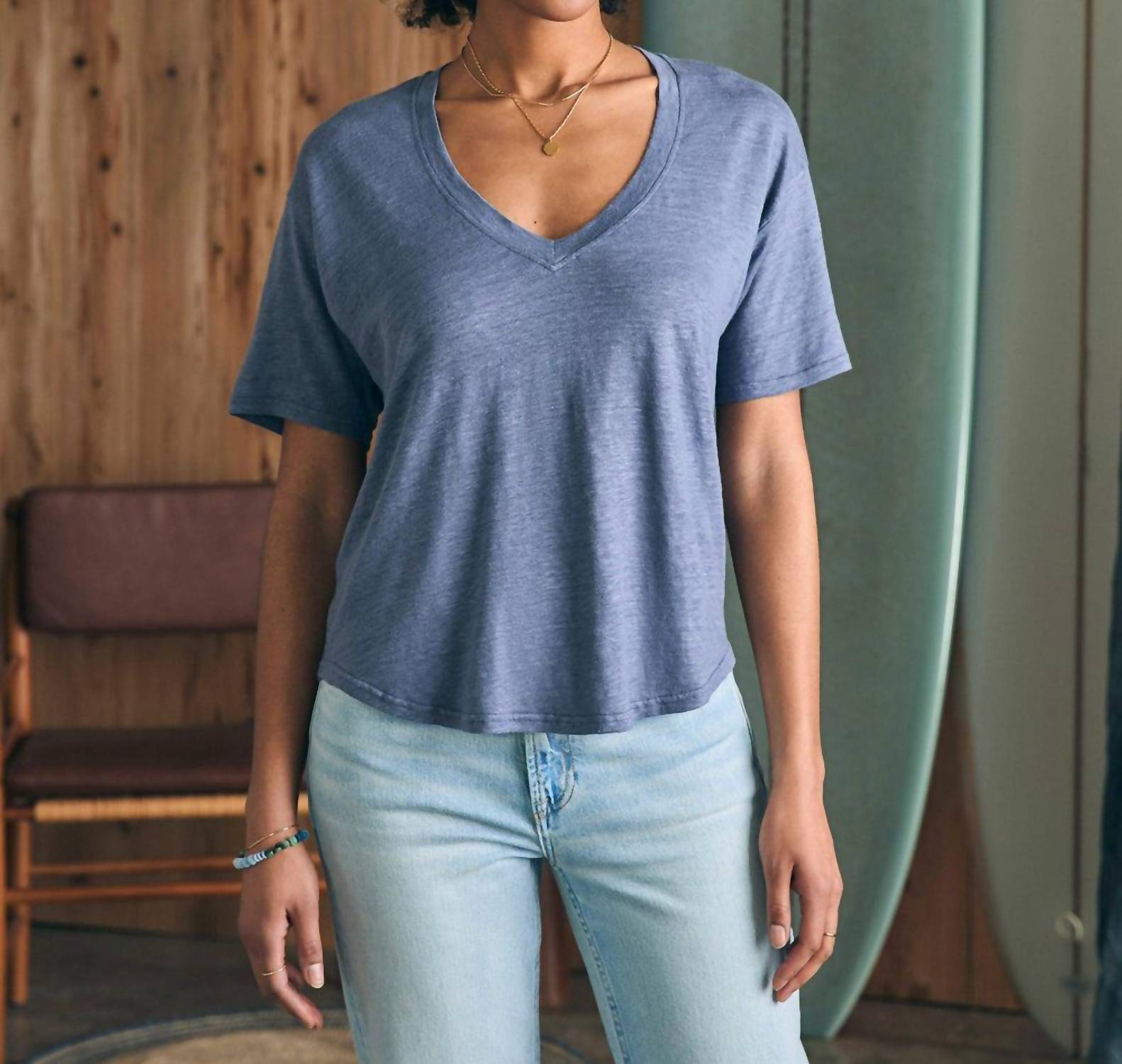 Faherty - Linen V Neck Tee