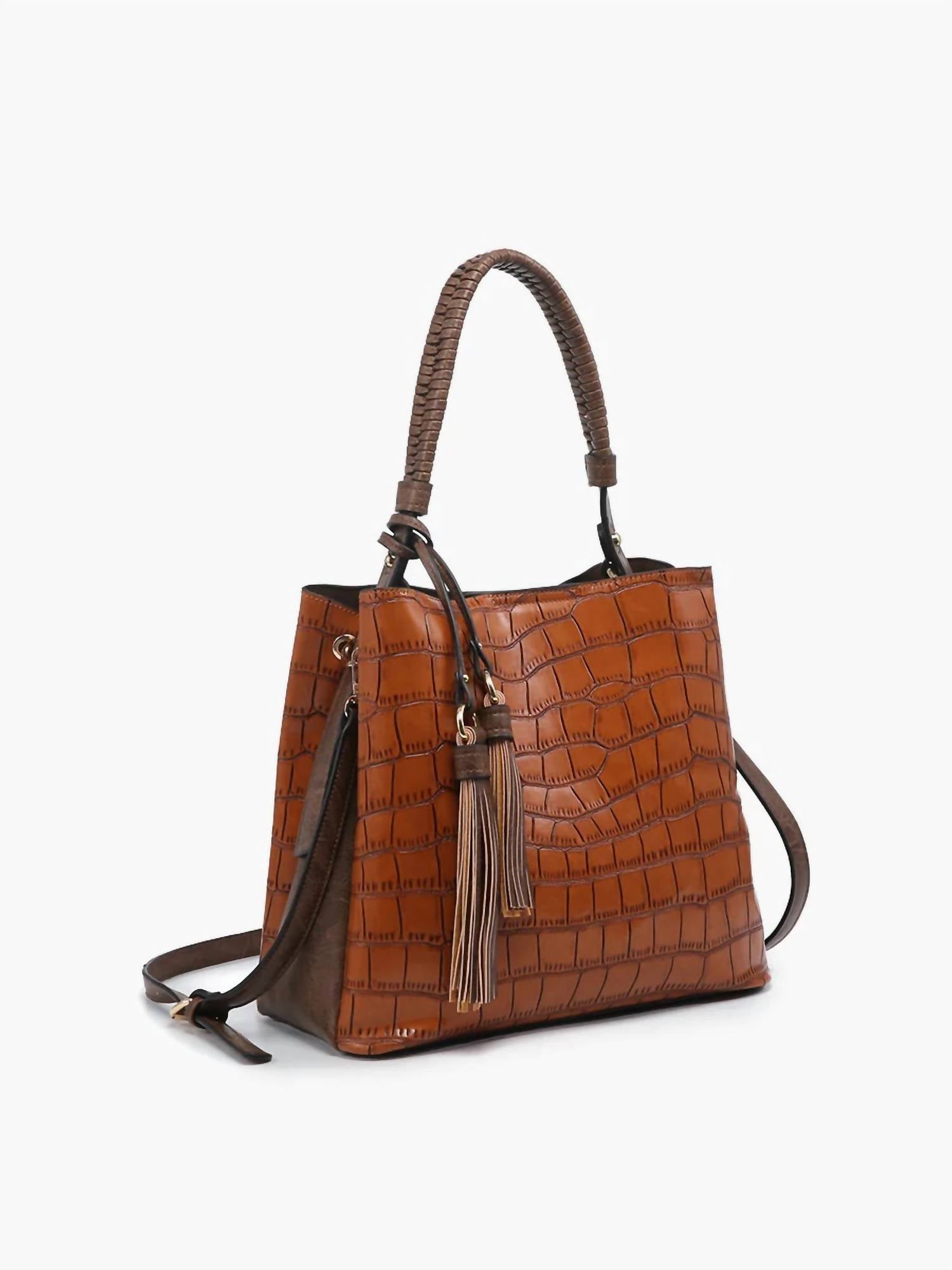Jen & Co. Women's Olivia Crocodile Texture Hobo Bag in chocolate brown - women's bag
