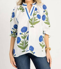 Aapparella - Floral V Neck 3/4 Sleeve Blouse