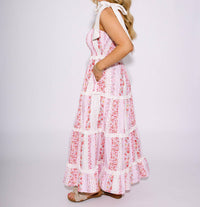 Peach Love - Sunny Strolls Floral Smocked Tiered Maxi Dress