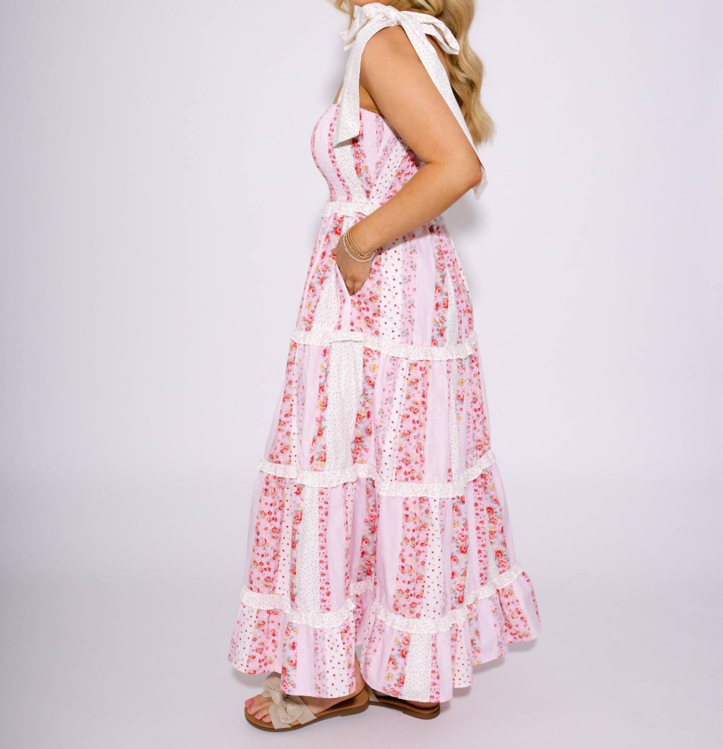 Peach Love - Sunny Strolls Floral Smocked Tiered Maxi Dress